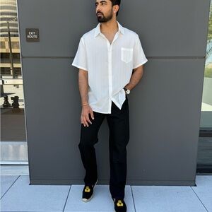 White Casual Button Down Shirt with Relaxed Fit